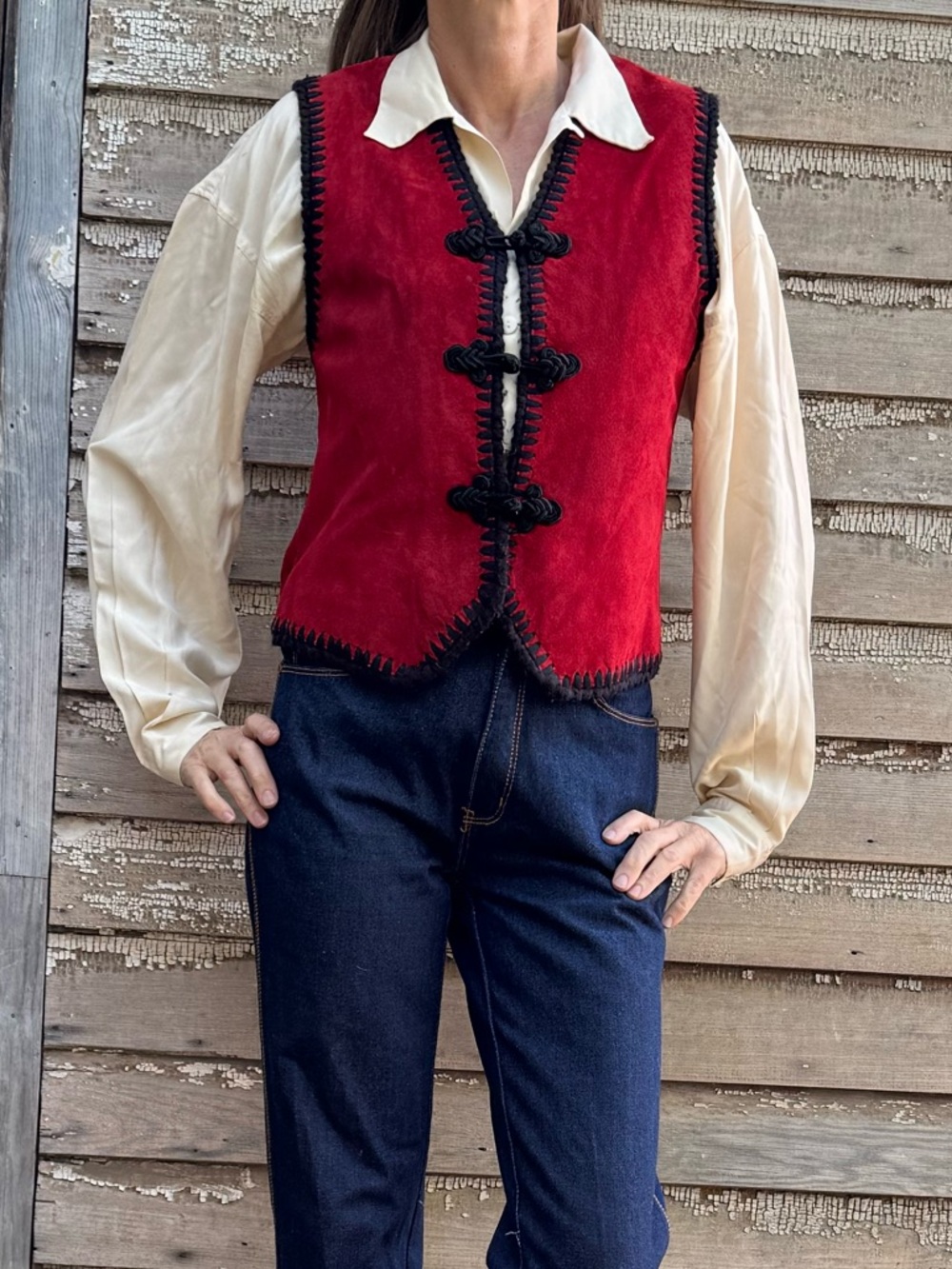 VTG Red Suede Vest with Black Trim